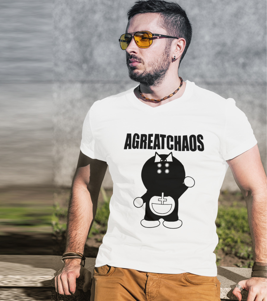 AGREATCHAOS Doraemon Silhouette With Cross T-Shirt