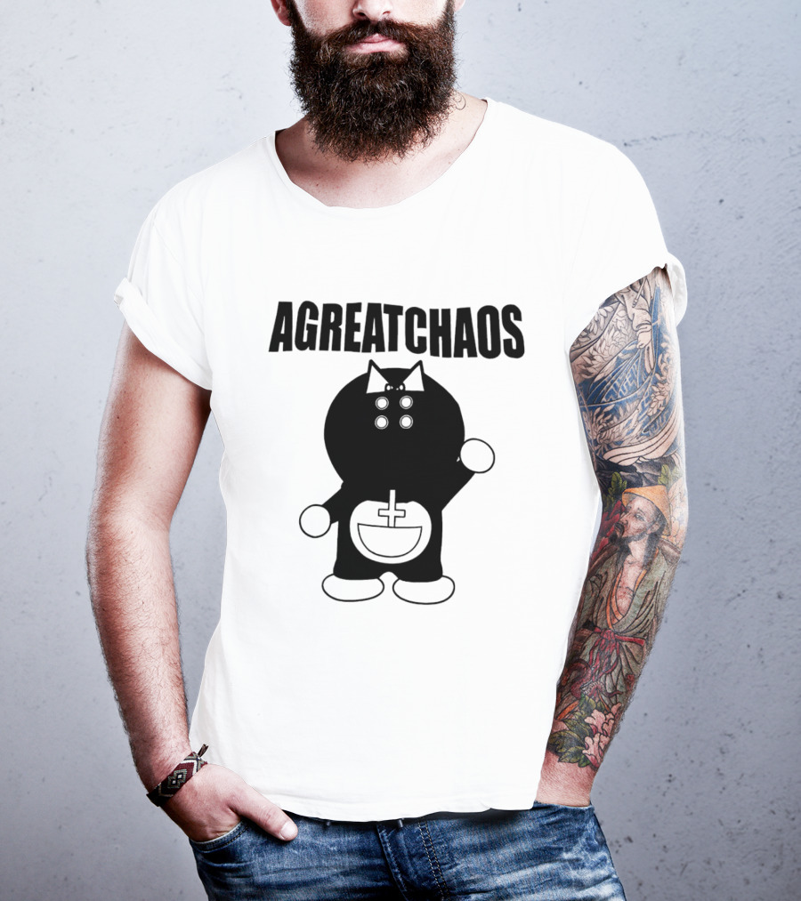 AGREATCHAOS Doraemon Silhouette With Cross T-Shirt