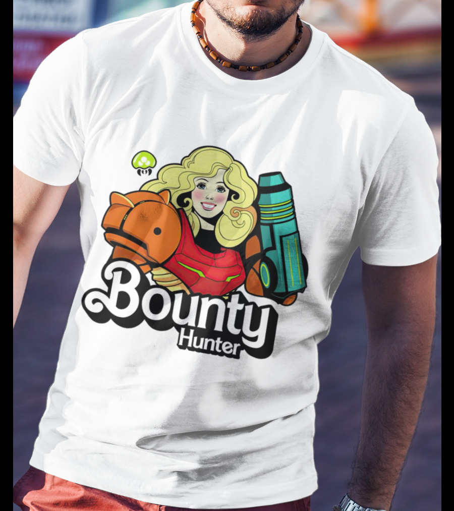 Bounty Hunter Retro Blonde Character With Sci-Fi Armor T-Shirt