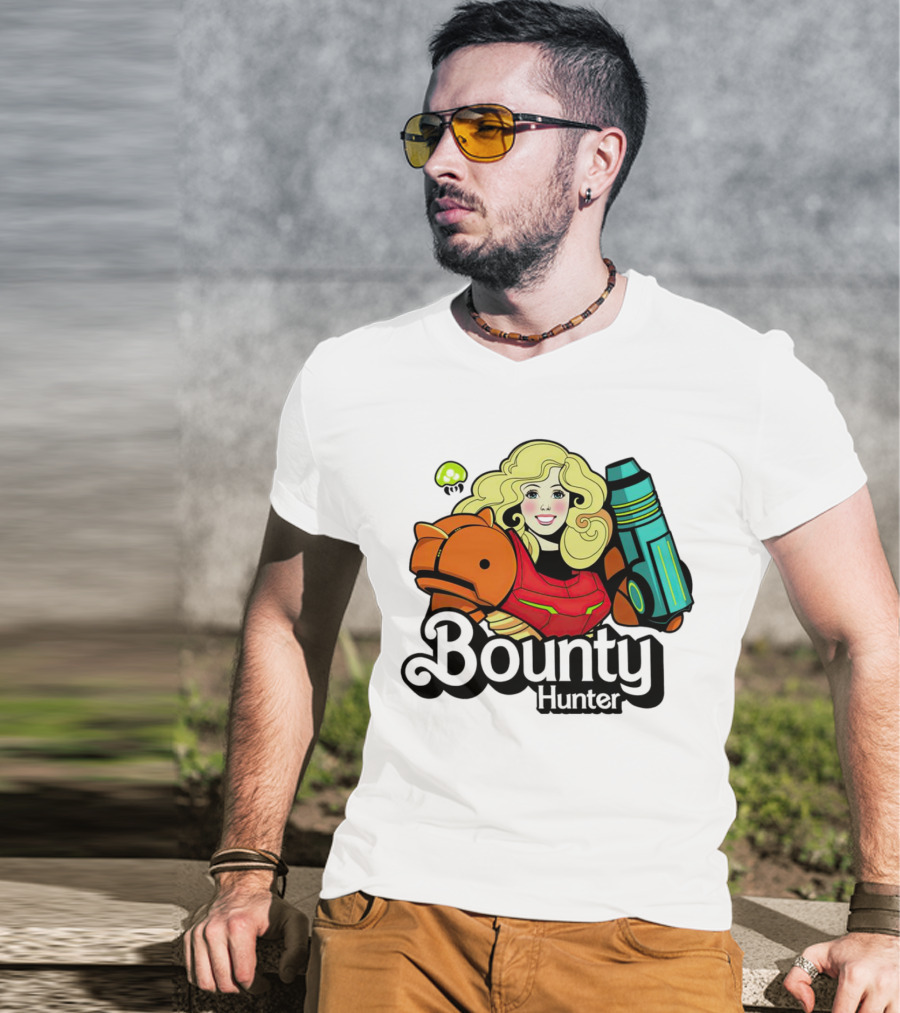 Bounty Hunter Retro Blonde Character With Sci-Fi Armor T-Shirt