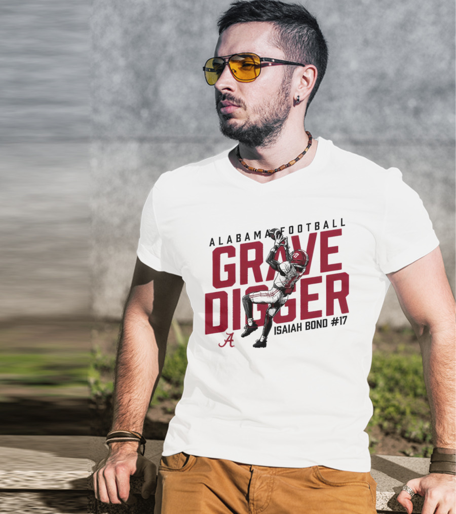 Alabama Football Isaiah Bond #17 Grave Digger Crimson Tide T-Shirt