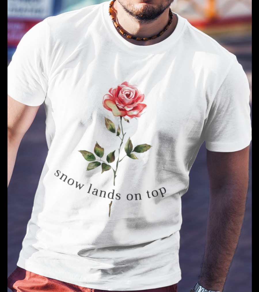 Snow Lands On Top Rose Vintage Botanical T-Shirt