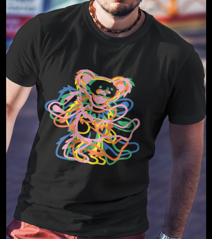 Grateful Dead Colorful Dancing Bear Icon Multicolor Overlay T-Shirt