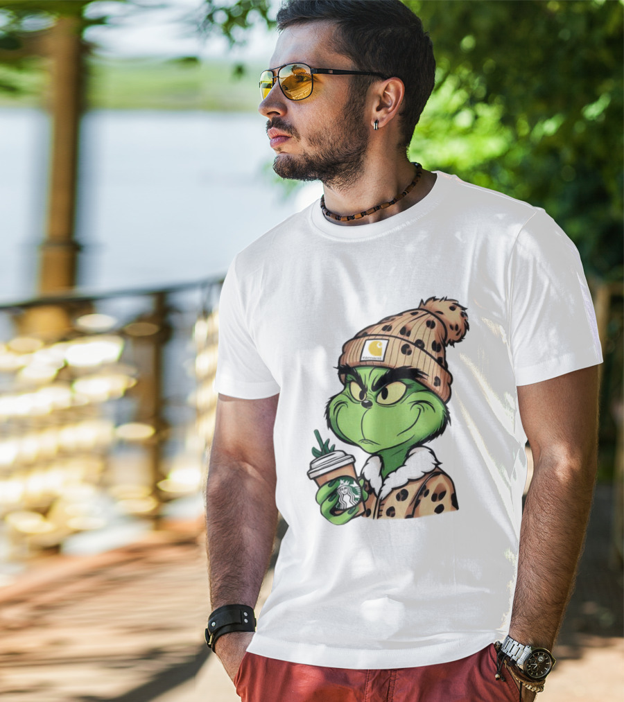 Grinch Boujee Leopard Coffee Cozy Winter T-Shirt