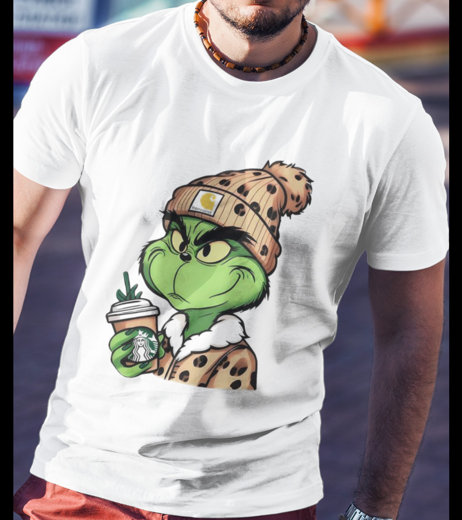 Grinch Boujee Leopard Coffee Cozy Winter T-Shirt