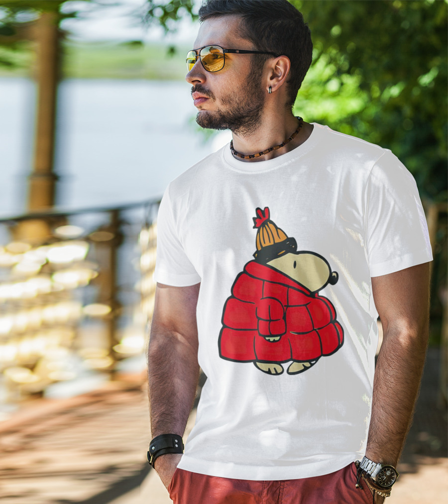 Snopy Puffer Coat Winter Christmas Beanie T-Shirt