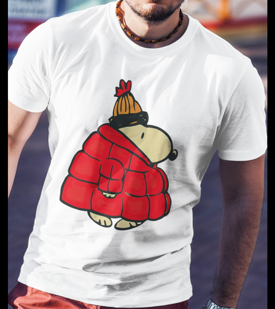 Snopy Puffer Coat Winter Christmas Beanie T-Shirt