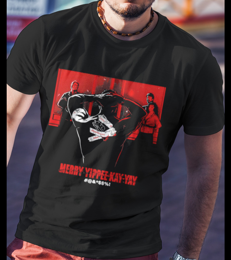 Merry Yippee Kay Yay Die Hard Christmas Scene With Characters And Explosives T-Shirt