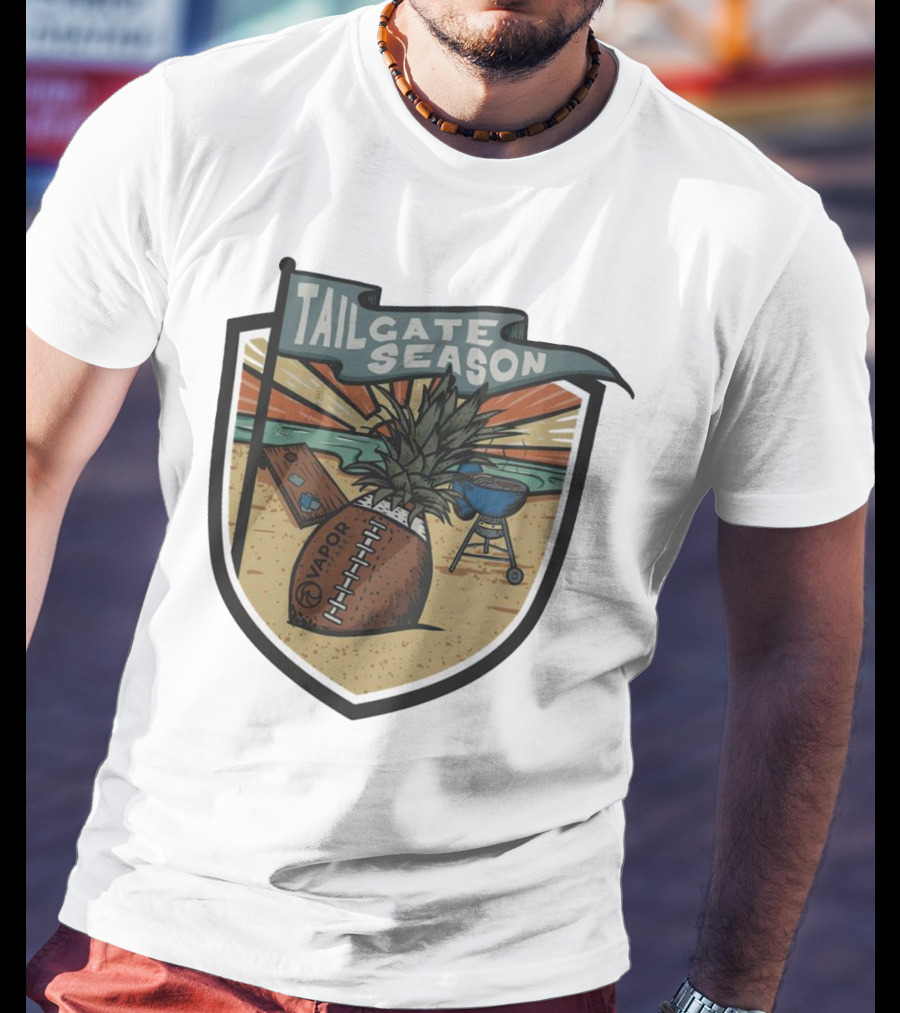Tailgate Season Vapor Football Pineapple Grill Beach Scene T-Shirt