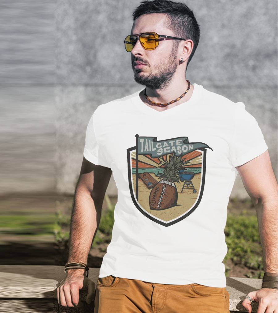 Tailgate Season Vapor Football Pineapple Grill Beach Scene T-Shirt