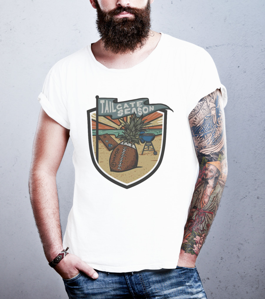 Tailgate Season Vapor Football Pineapple Grill Beach Scene T-Shirt