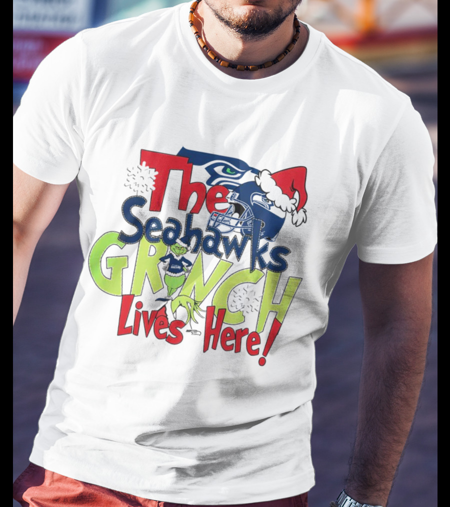 The Seattle Seahawks Grinch Lives Here Christmas T-Shirt