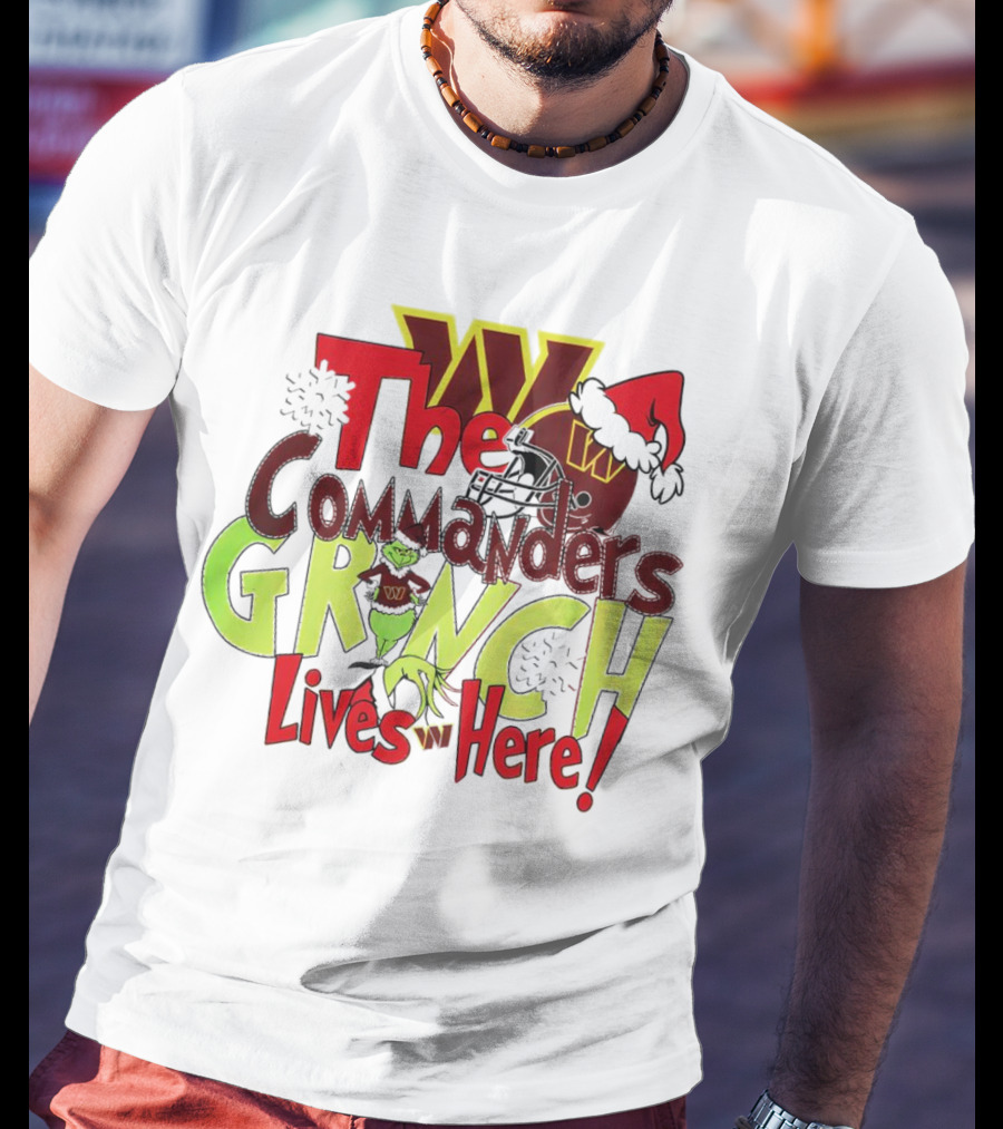 Washington Commanders Grinch Lives Here Christmas Football Holiday Cheer T-Shirt
