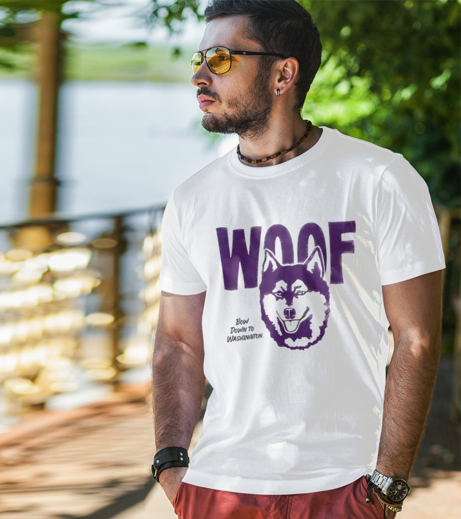 Woof Bow Down To Washington Huskies T-Shirt