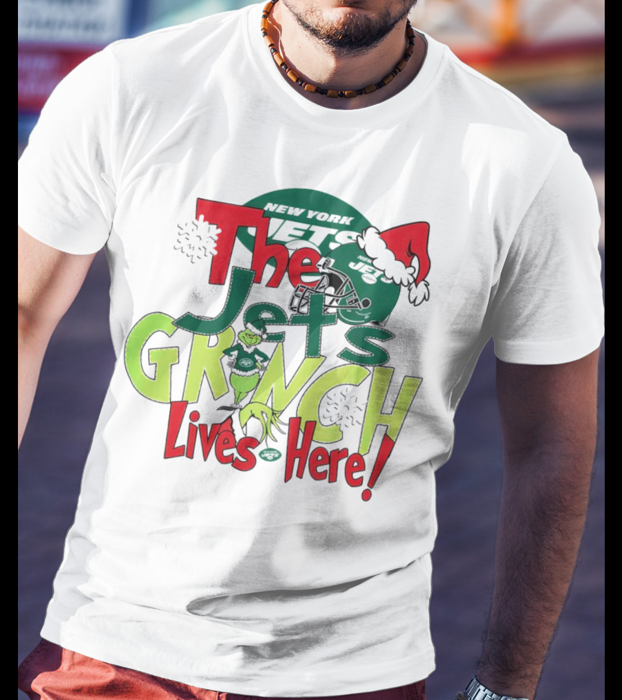 The New York Jets Grinch Lives Here Christmas Festive T-Shirt