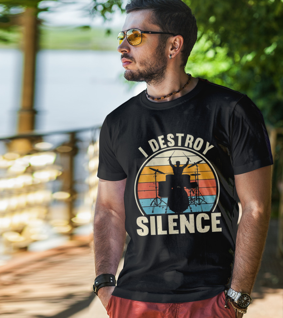 I Destroy Silence Drummer Vintage Sunset T-Shirt