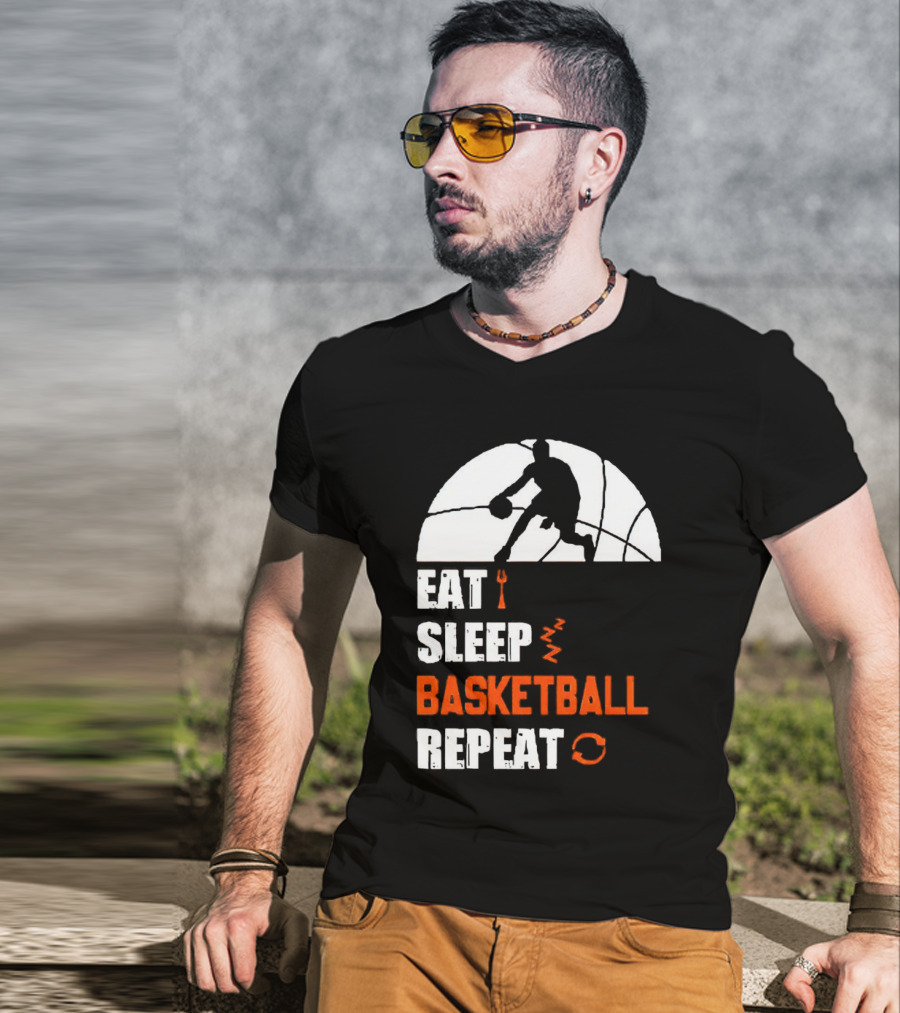 Eat Sleep Basketball Repeat Player Silhouette Ball T-Shirt