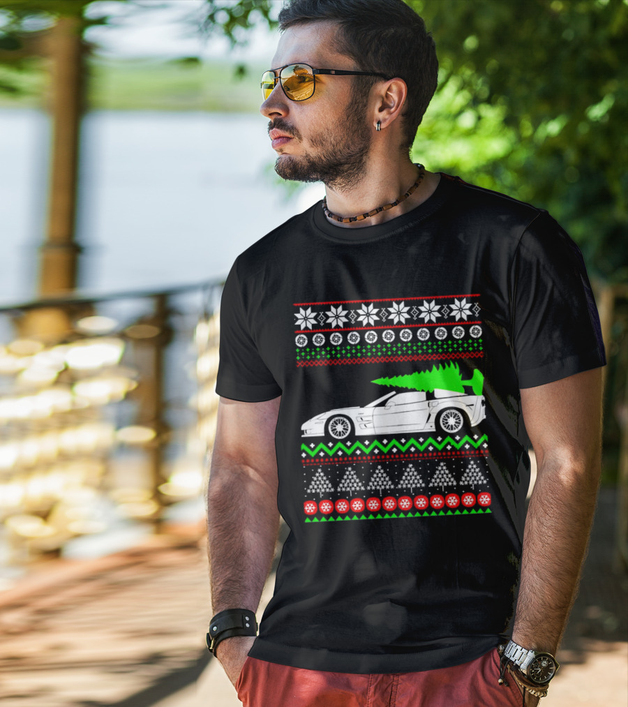 Corvette C6 Ugly Christmas Sweater Car And Tree T-Shirt