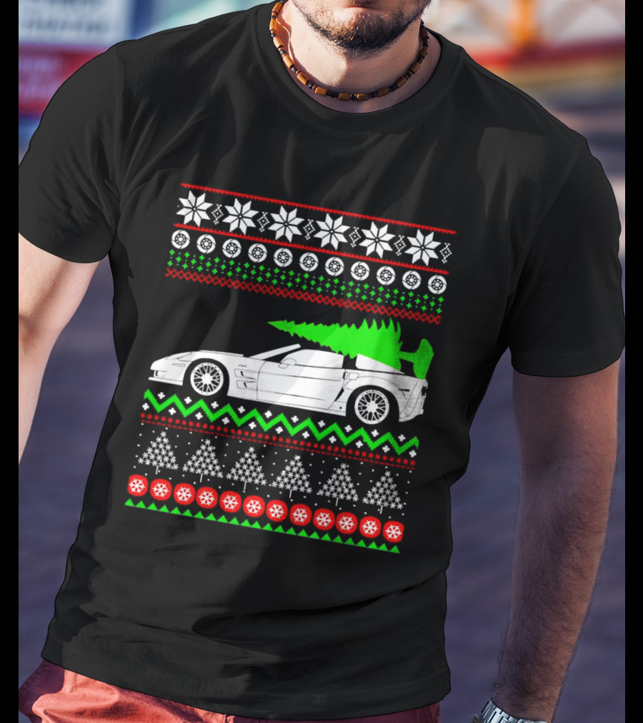 Corvette C6 Ugly Christmas Sweater Car And Tree T-Shirt