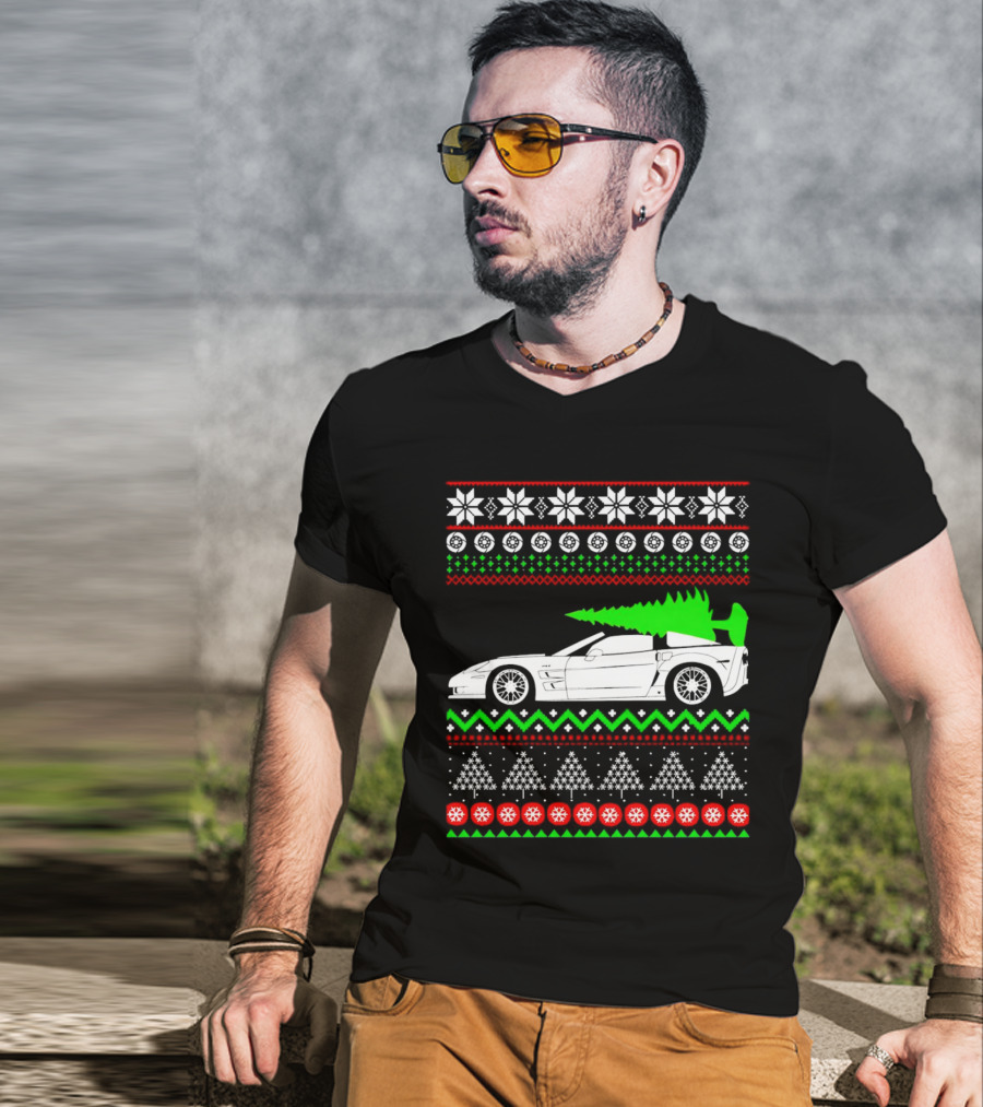 Corvette C6 Ugly Christmas Sweater Car And Tree T-Shirt