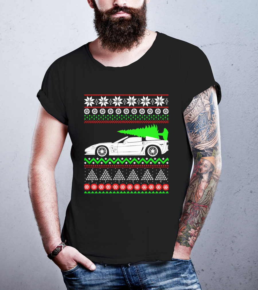 Corvette C6 Ugly Christmas Sweater Car And Tree T-Shirt