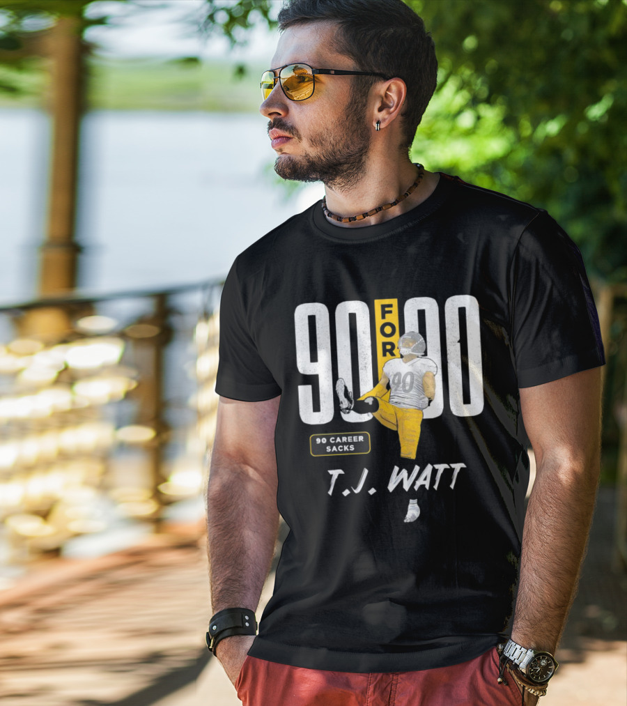 T.J. Watt 90 For 90 Career Sacks Pittsburgh Steelers Football Cartoon T-Shirt