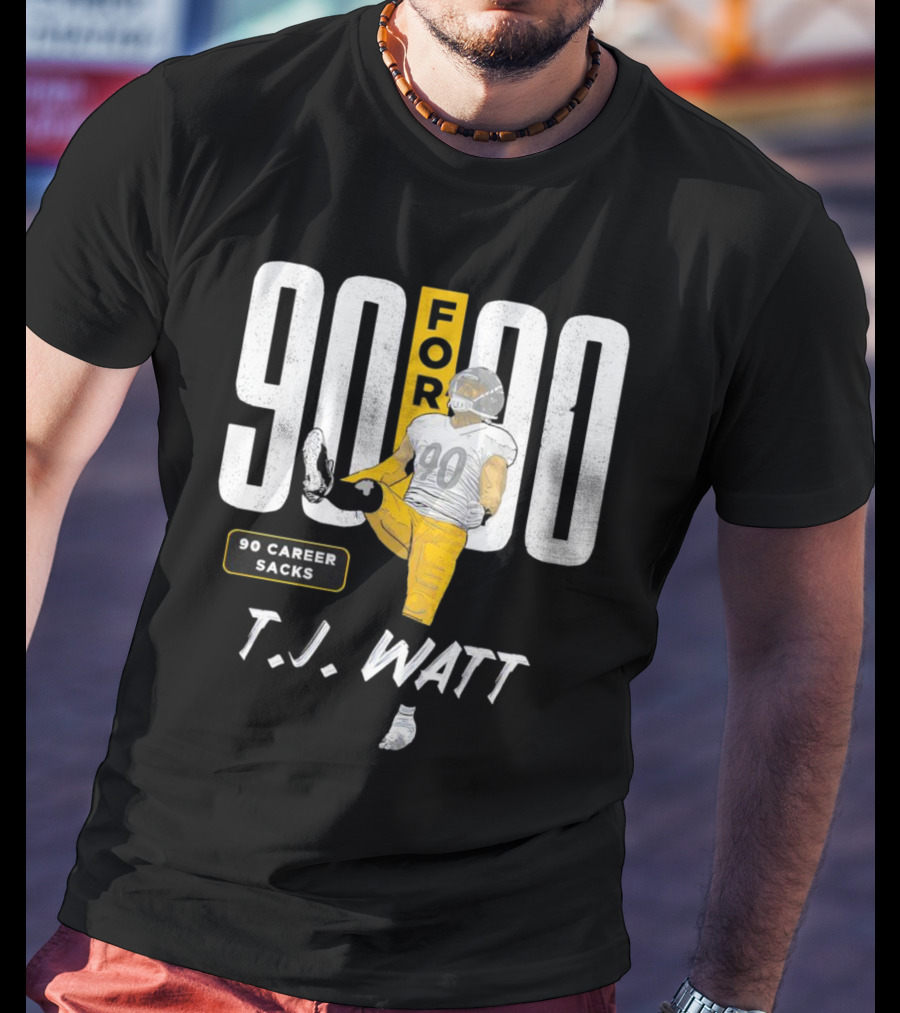 T.J. Watt 90 For 90 Career Sacks Pittsburgh Steelers Football Cartoon T-Shirt