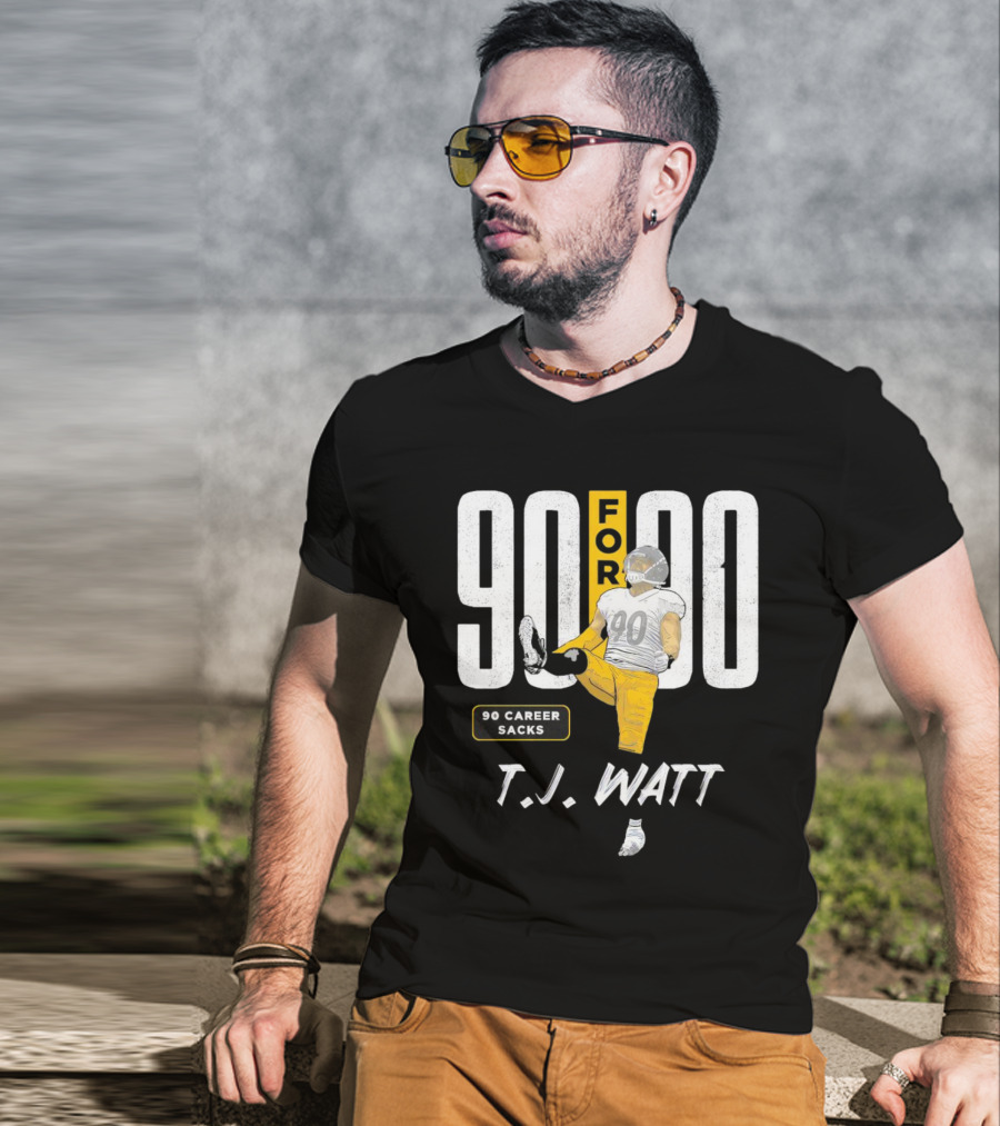 T.J. Watt 90 For 90 Career Sacks Pittsburgh Steelers Football Cartoon T-Shirt