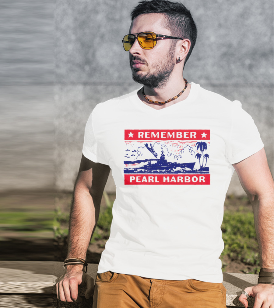 Remember Pearl Harbor 1941 Navy Ship And Palm Trees T-Shirt
