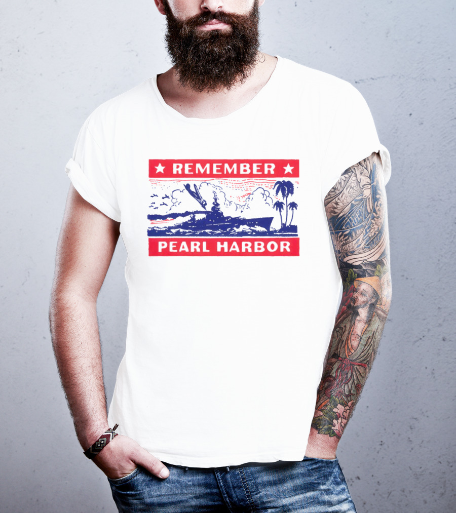 Remember Pearl Harbor 1941 Navy Ship And Palm Trees T-Shirt
