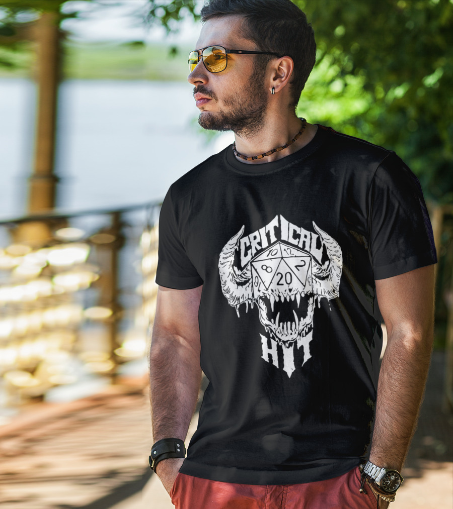 Critical Hit Dice Skull D20 Gaming T-Shirt