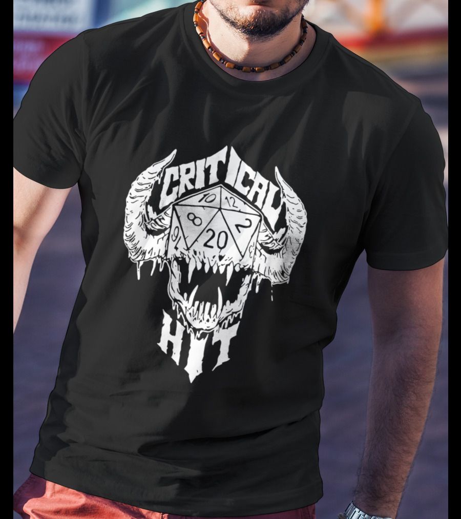 Critical Hit Dice Skull D20 Gaming T-Shirt
