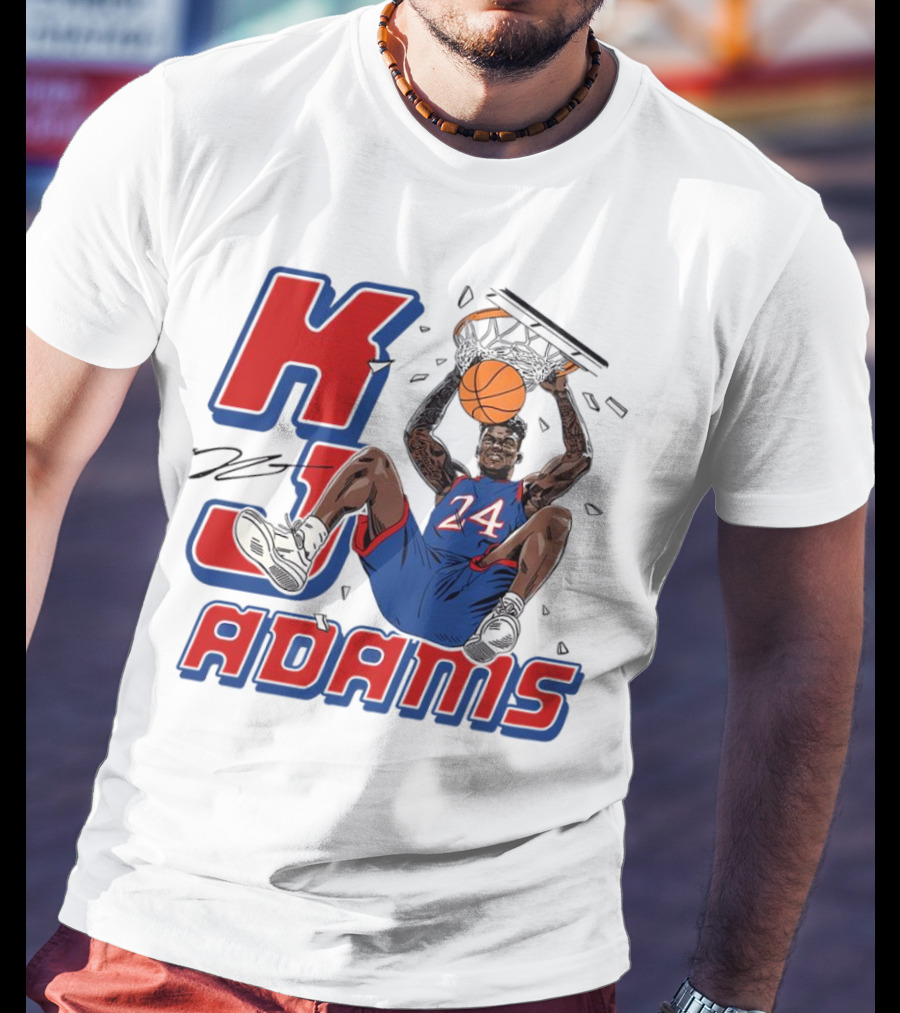 KJ Adams Kansas Jayhawks Dunking Basketball Player 24 Signature T-Shirt