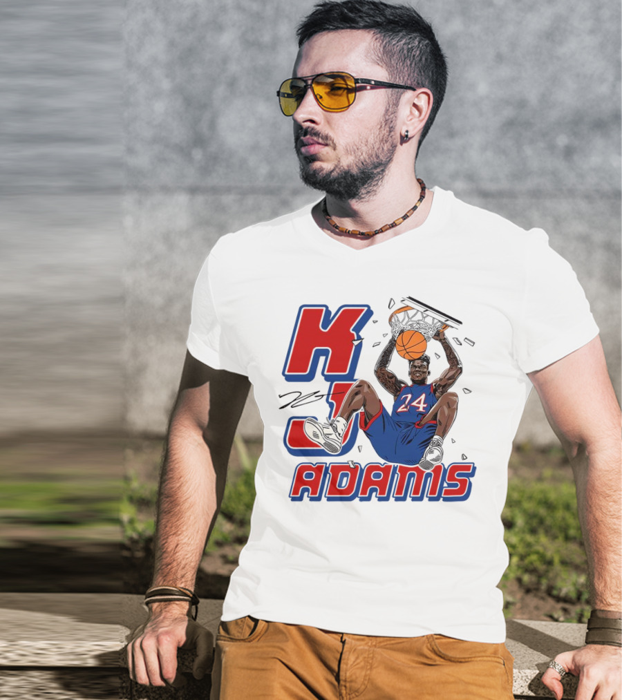 KJ Adams Kansas Jayhawks Dunking Basketball Player 24 Signature T-Shirt