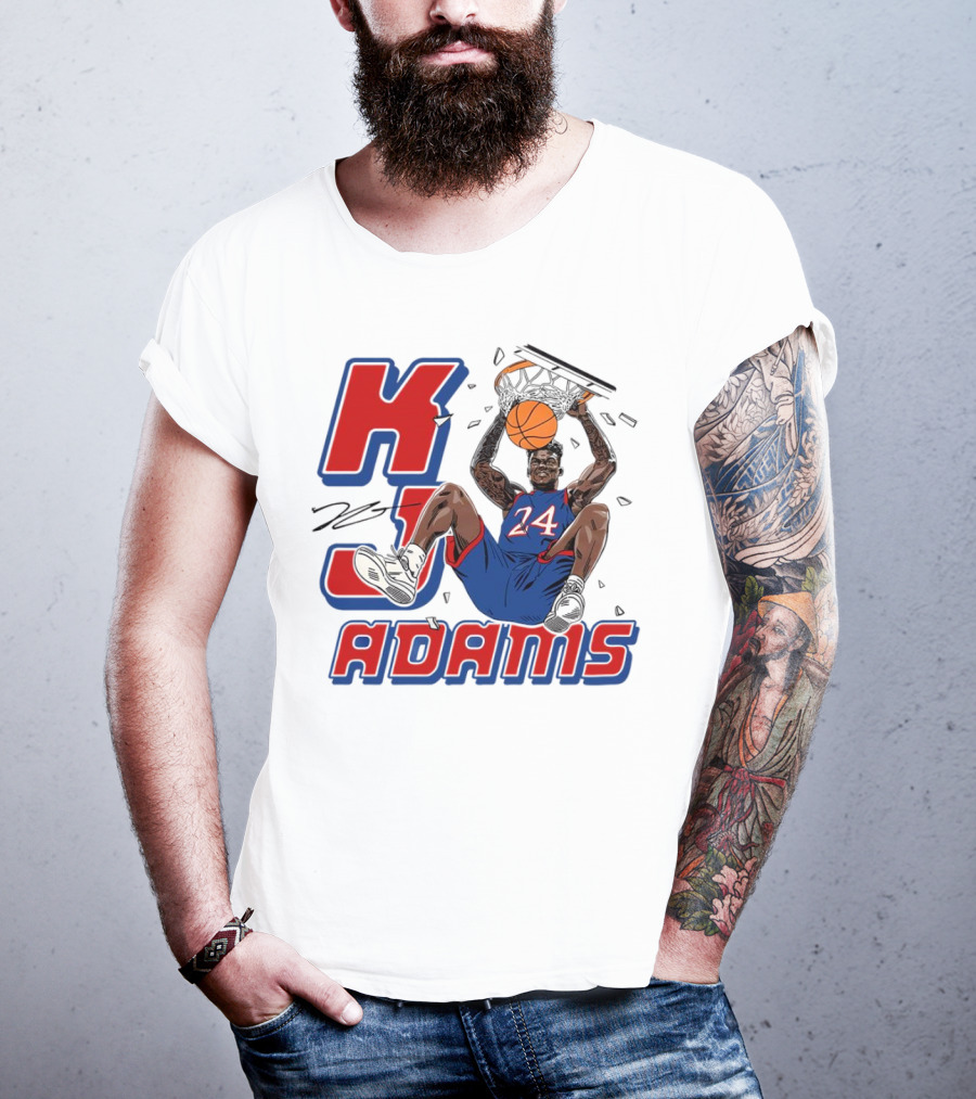 KJ Adams Kansas Jayhawks Dunking Basketball Player 24 Signature T-Shirt