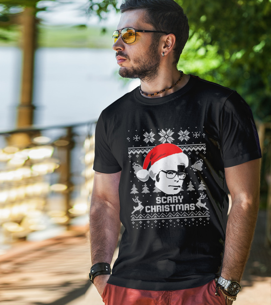 Stephen King Scary Christmas Ugly Sweater Santa Hat Reindeer Snowflakes T-Shirt