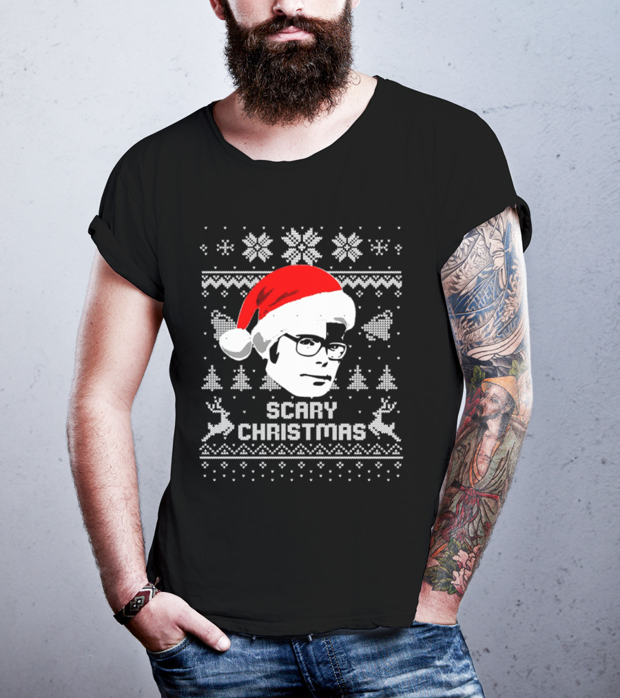 Stephen King Scary Christmas Ugly Sweater Santa Hat Reindeer Snowflakes T-Shirt