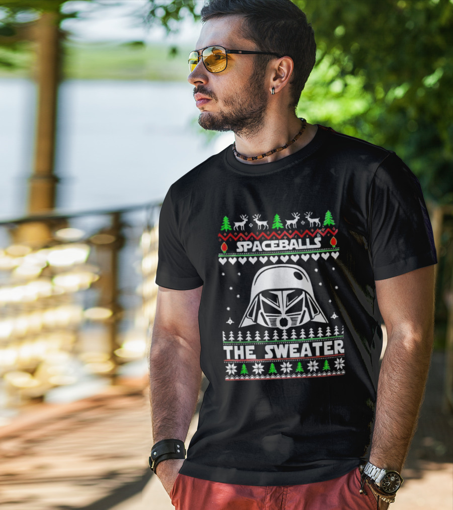 Spaceballs Darth Vader The Sweater Christmas Reindeer Snowflakes Trees T-Shirt