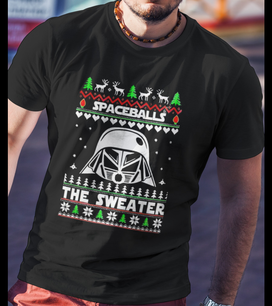 Spaceballs Darth Vader The Sweater Christmas Reindeer Snowflakes Trees T-Shirt