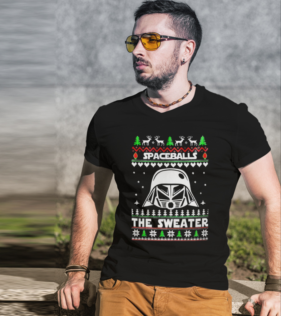 Spaceballs Darth Vader The Sweater Christmas Reindeer Snowflakes Trees T-Shirt