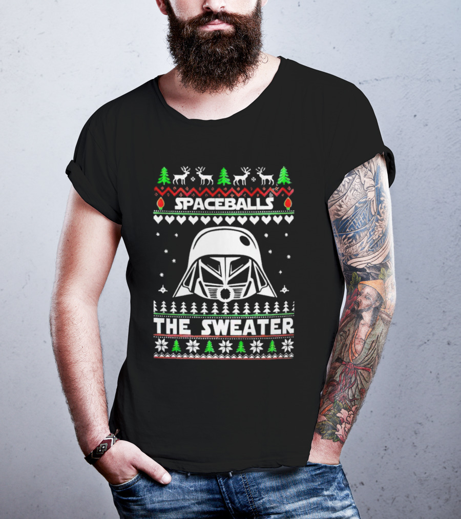Spaceballs Darth Vader The Sweater Christmas Reindeer Snowflakes Trees T-Shirt
