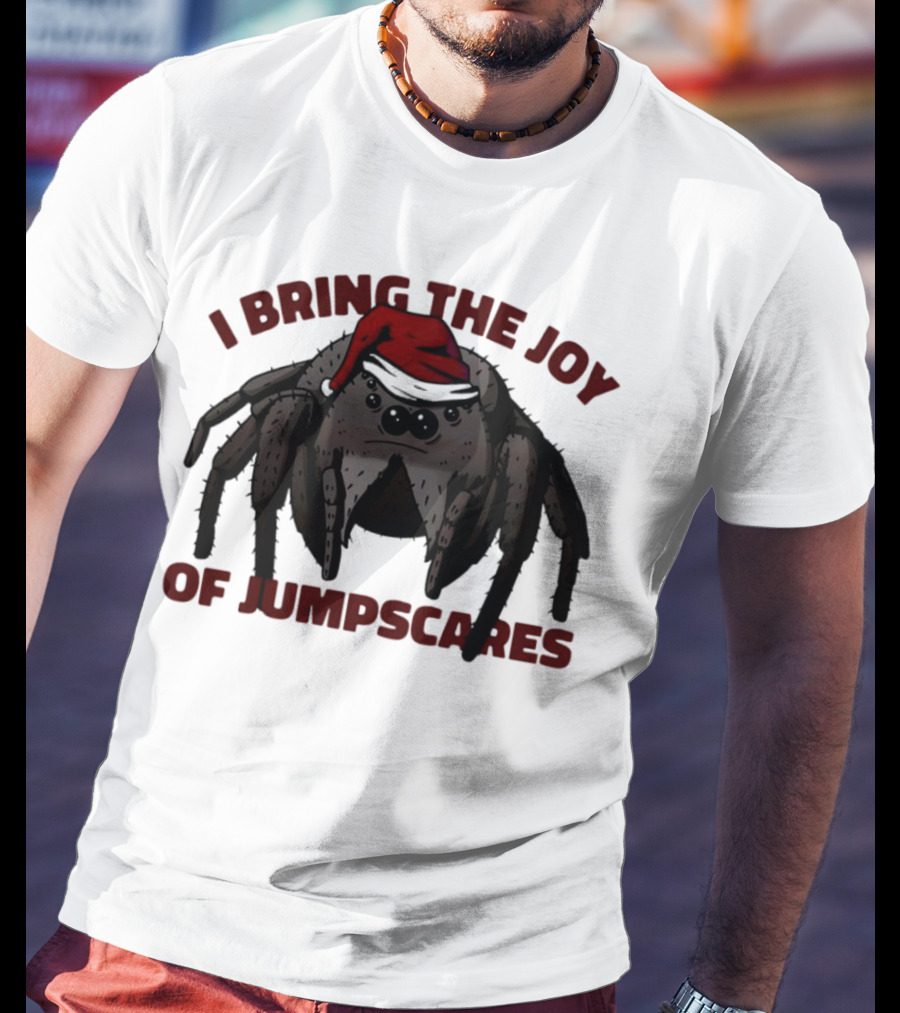 I Bring The Joy Of Jumpscares Christmas Spider With Santa Hat T-Shirt