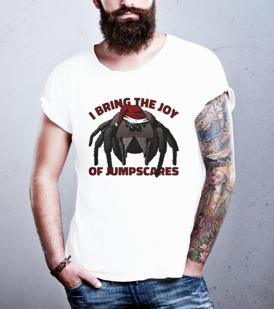 I Bring The Joy Of Jumpscares Christmas Spider With Santa Hat T-Shirt