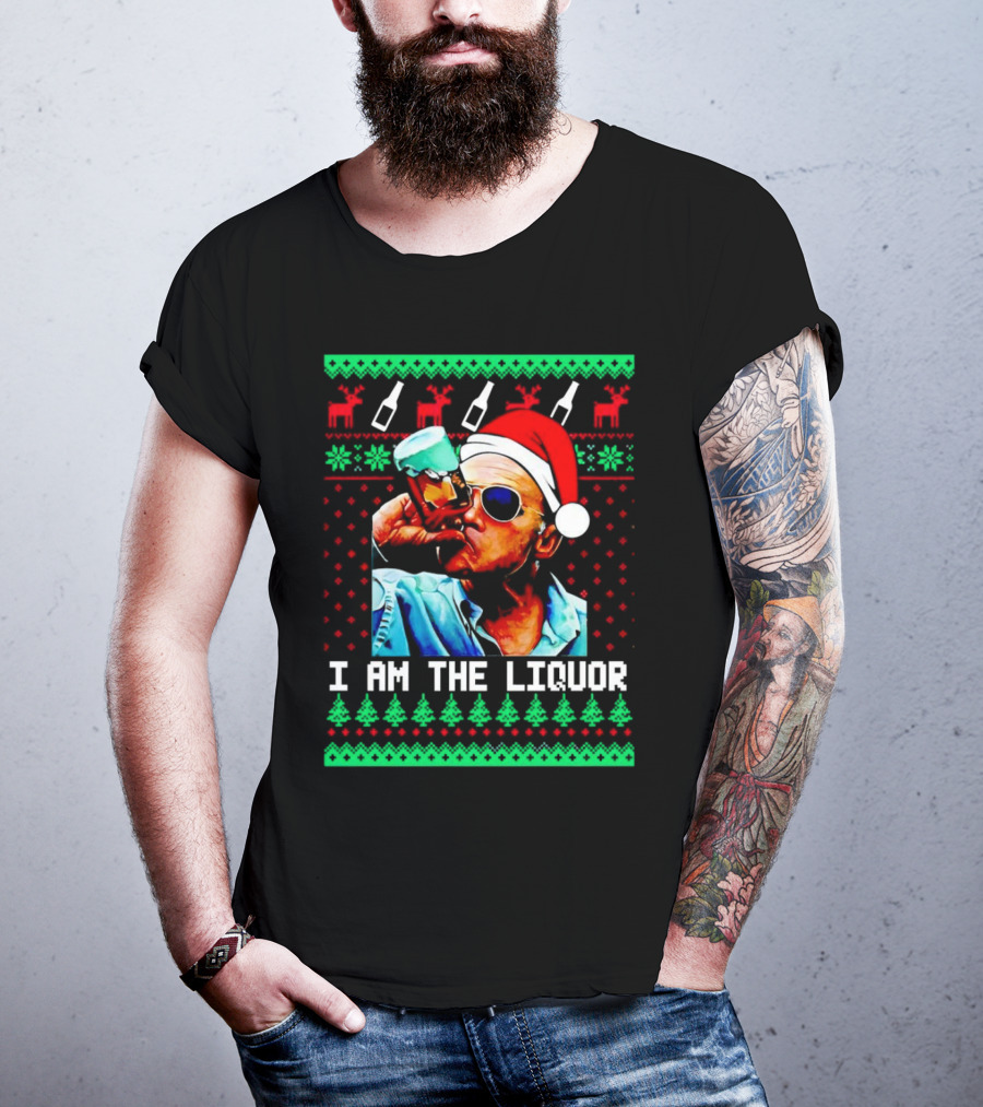 Jim Lahey I Am The Liquor Christmas Santa Hat Reindeer And Bottles T-Shirt