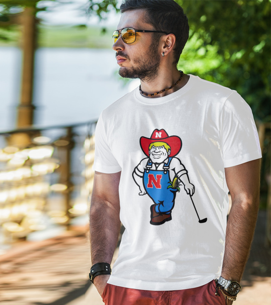 Nebraska Huskers Herbie Husker Iconic Corn Golf Character T-Shirt