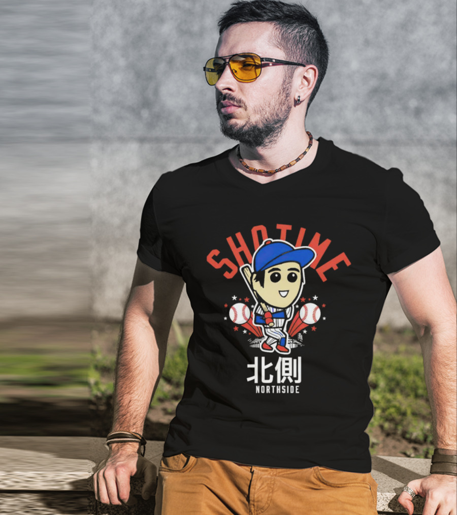 Shotime Northside Baseball Cartoon 北側 Player With Bat And Baseballs T-Shirt