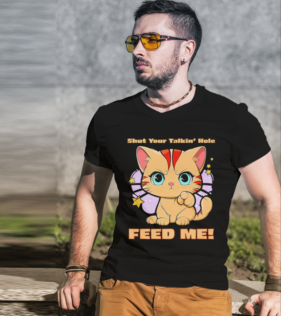 Shut Your Talkin' Hole Feed Me Starry Cute Cat T-Shirt