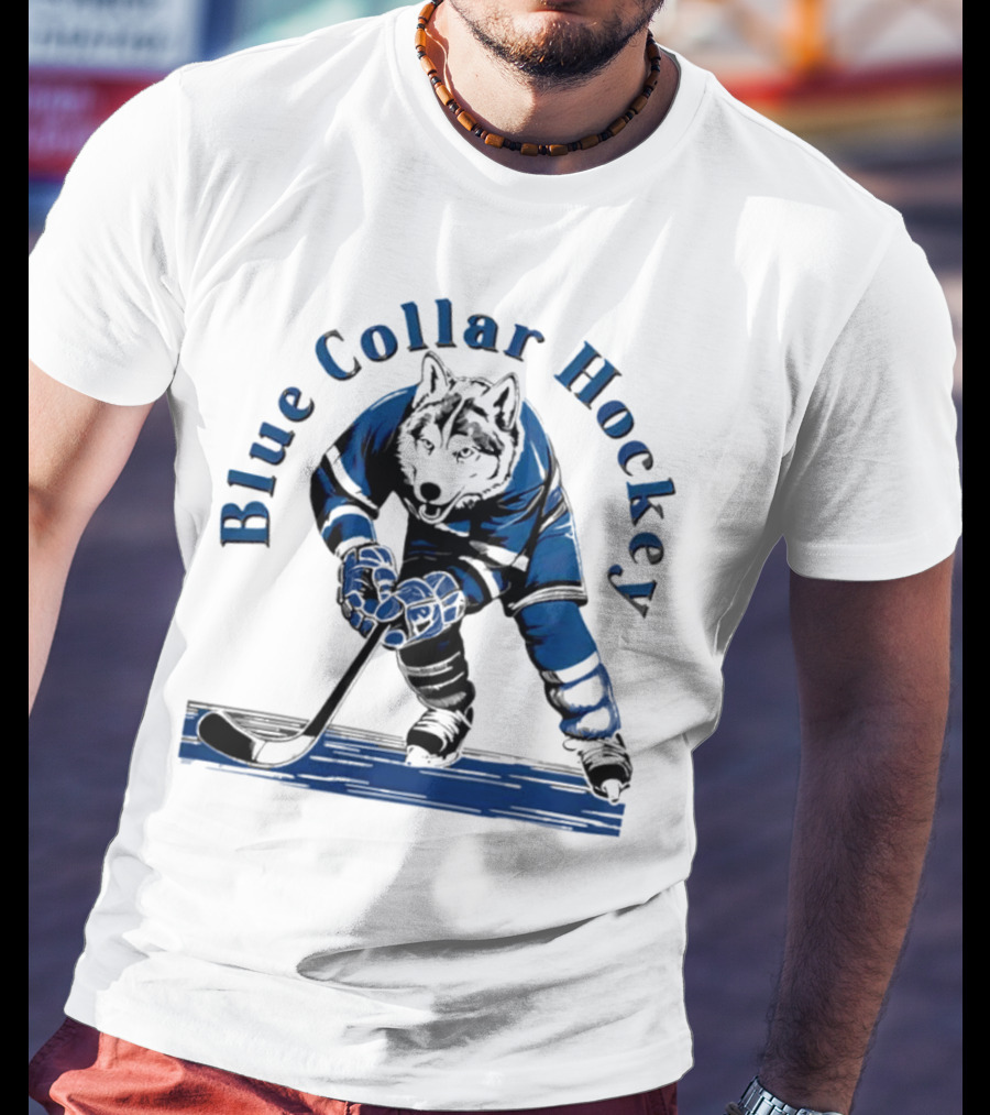 Blue Collar Hockey Wolf Player In Action T-Shirt