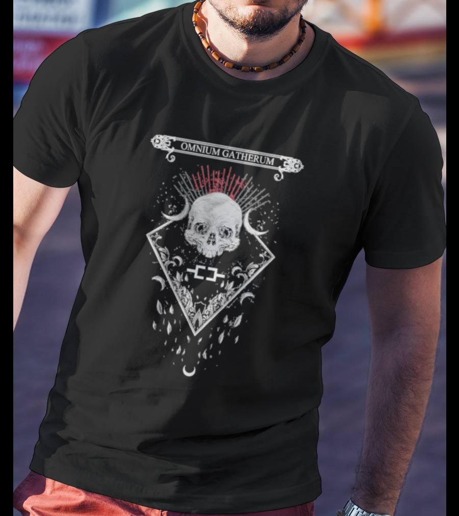 Omnium Gatherum Skull With Symbolic Red Rays And Crescent Moons T-Shirt