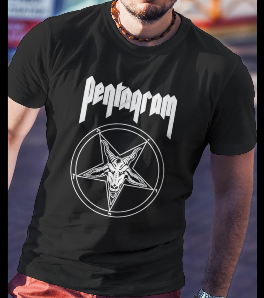 Pentagram Relentless Goat Head Symbol In Circle T-Shirt
